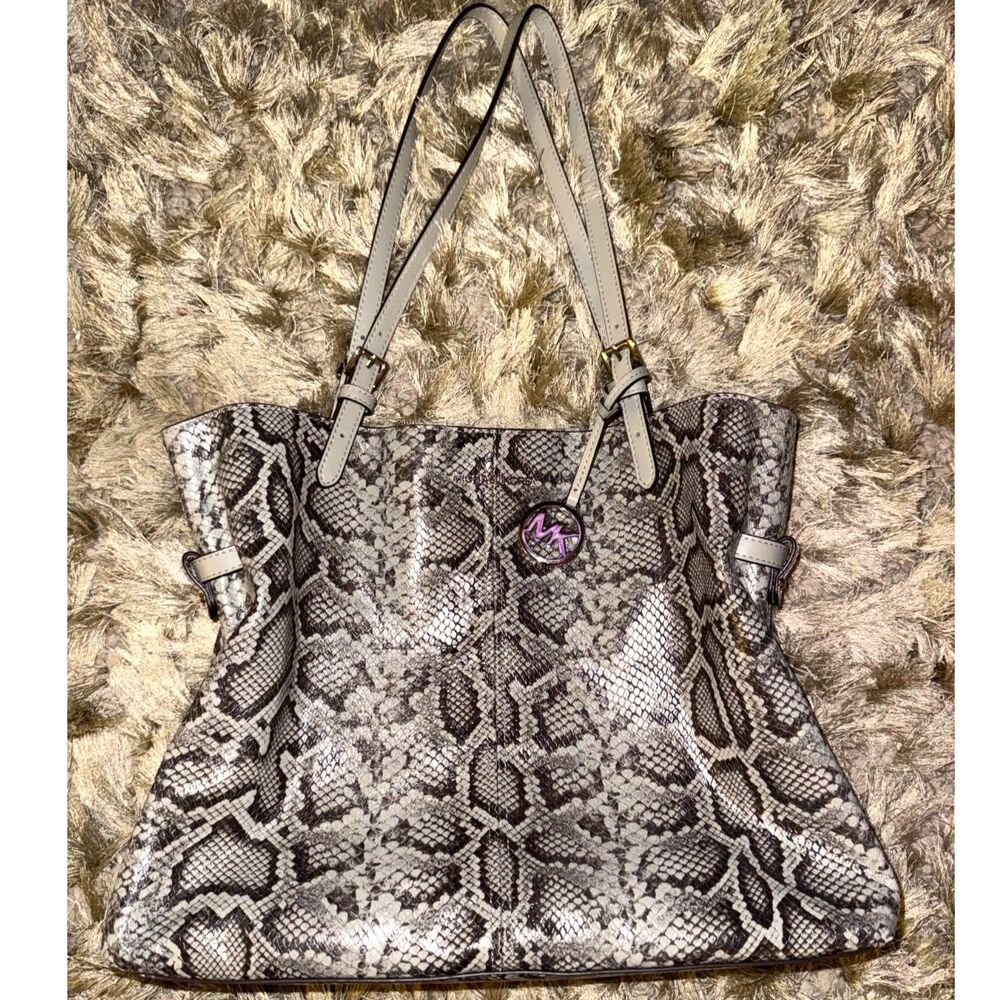 Michael Kors Lenox Grey Snake Print Tote Bag